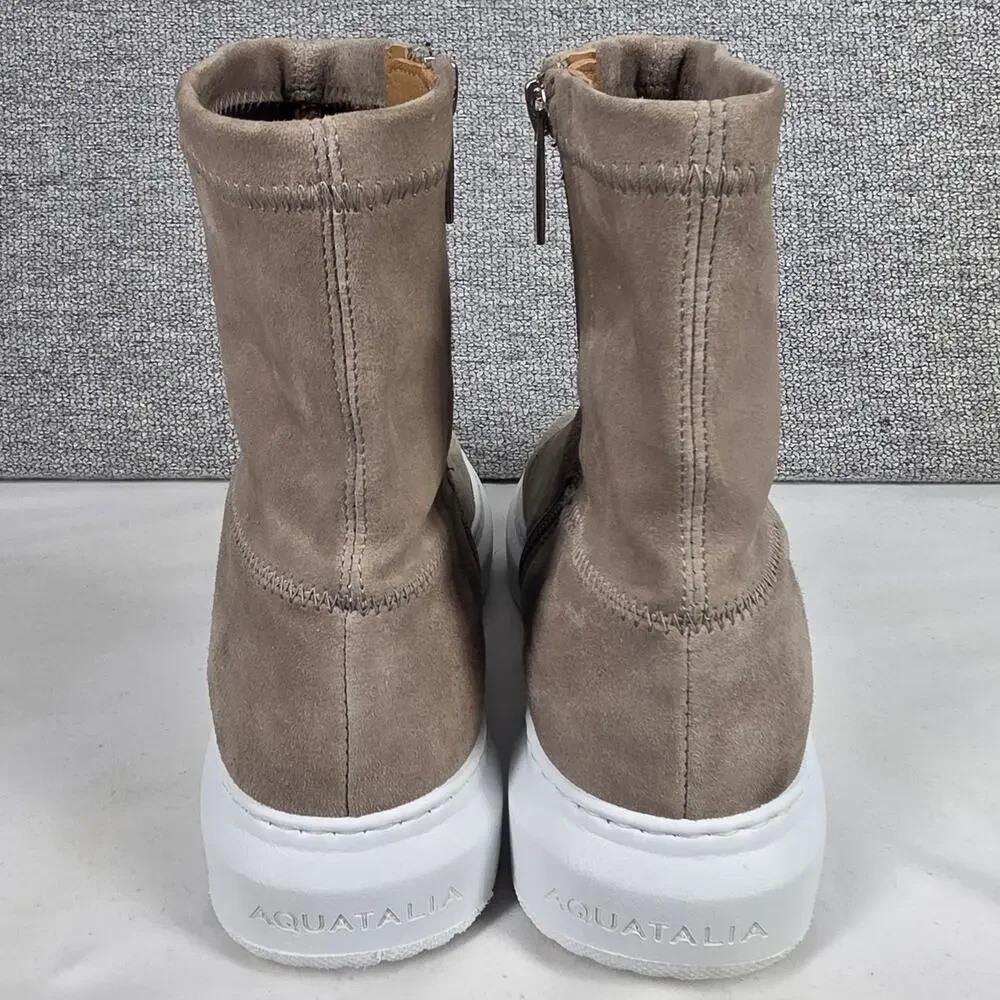 AQUATALIA LAINA WOMEN’S ZIP-UP BOOTS – SIZE 7.5M – GRAY SUEDE – WATER‑RESISTANT